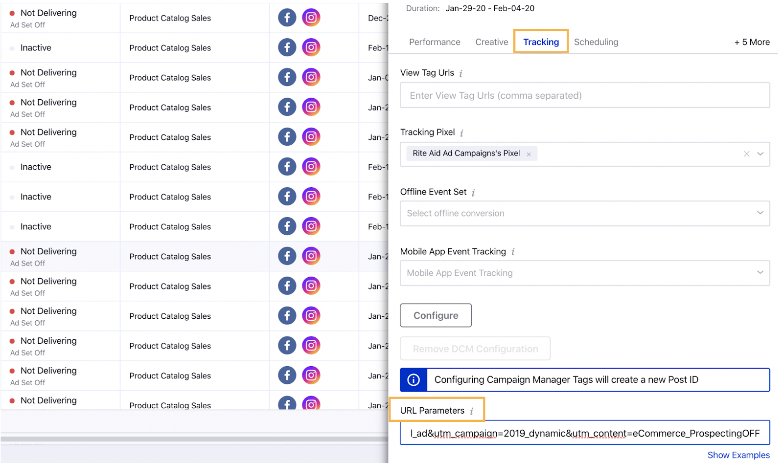 Web Analytics applied to URL Parameters field in Ads Manager