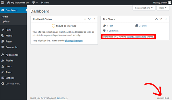 Encontrando a versão do WordPress dentro do painel de administração
