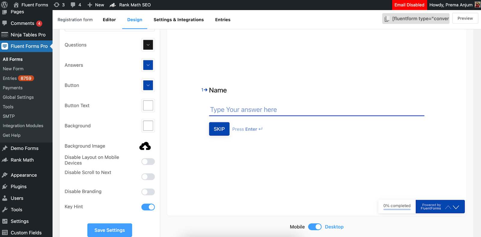 conversational forms, Fluent Forms, form editor, typeform alternative