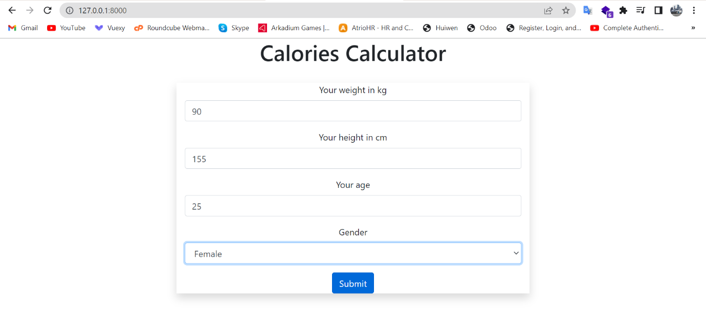 final output 1 for Calorie Calculator in Django Python