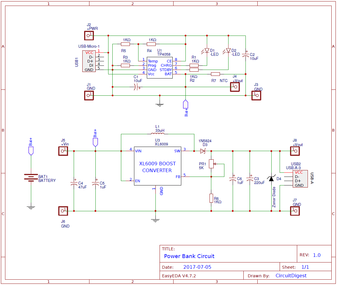 power bank pcb circuit diagram for charging mobiles