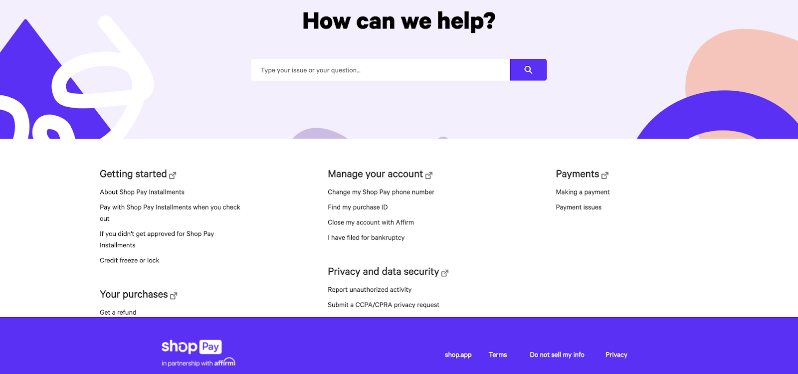 shop pay customer service page