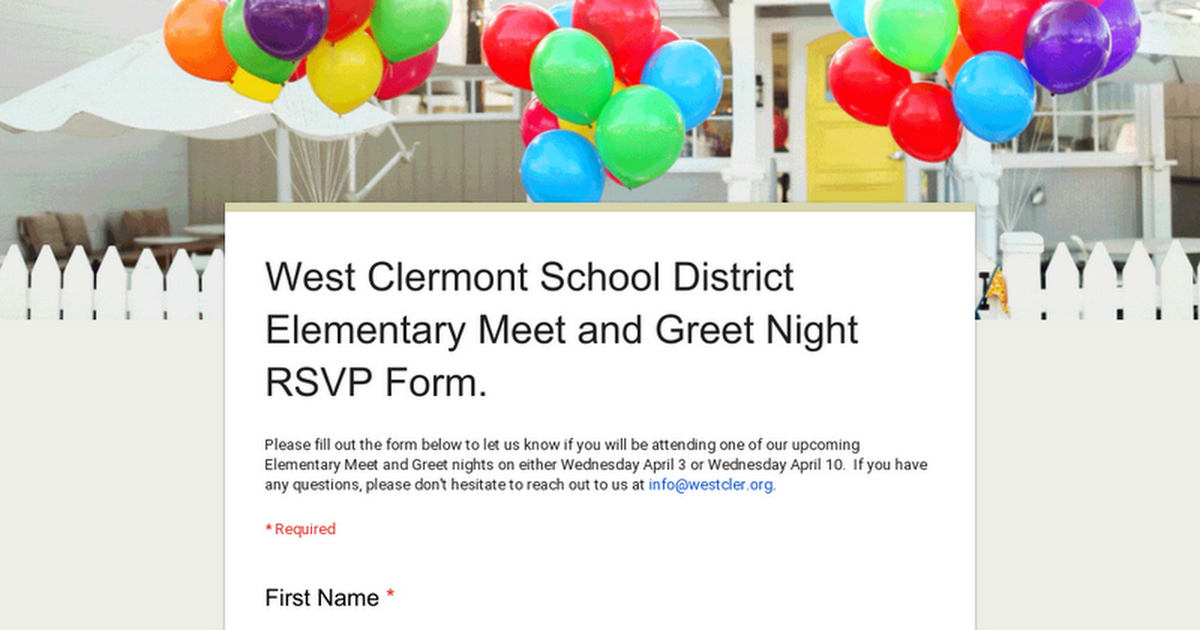 West Clermont School District Elementary Meet and Greet Night RSVP Form.