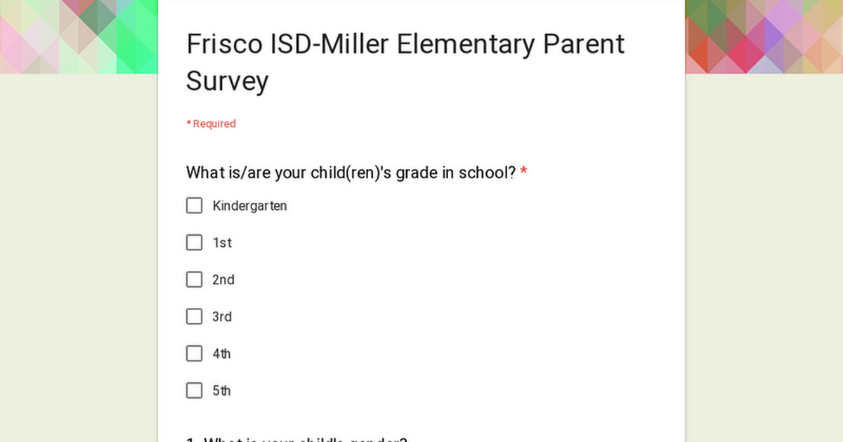Frisco ISD-Miller Elementary Parent Survey
