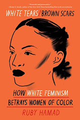 White Tears/Brown Scars book cover of orange background with a drawing of a woman's face