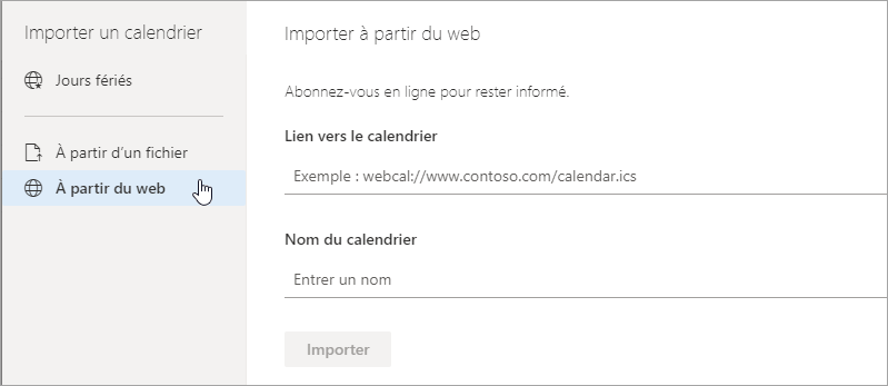 Capture d’écran de l’option Importer à partir du Web