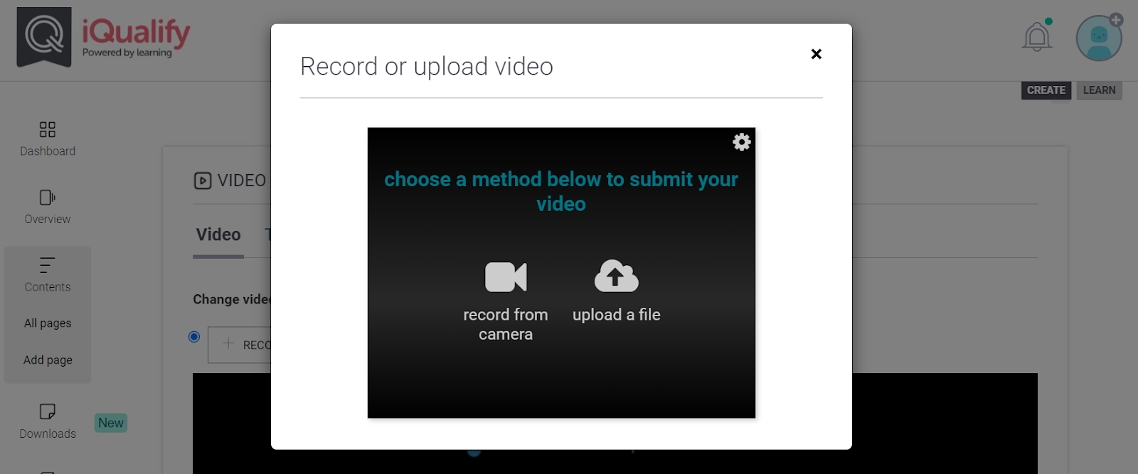 Screenshot showing how facilitators can record or upload a video of their live session.