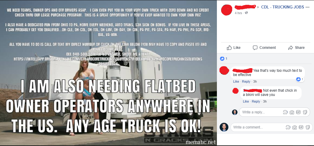 bad trucking ad Facebook