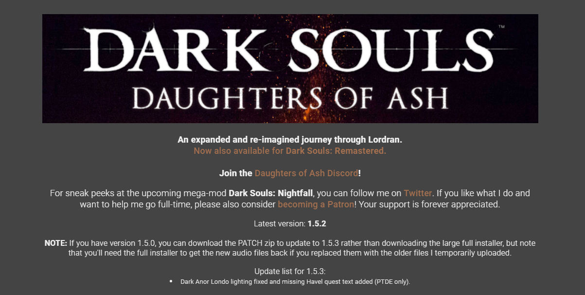  Daughters of Ash mod for Dark Souls