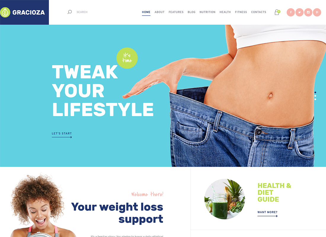 Gracioza |  Empresa de pérdida de peso y blog saludable Tema de WordPress