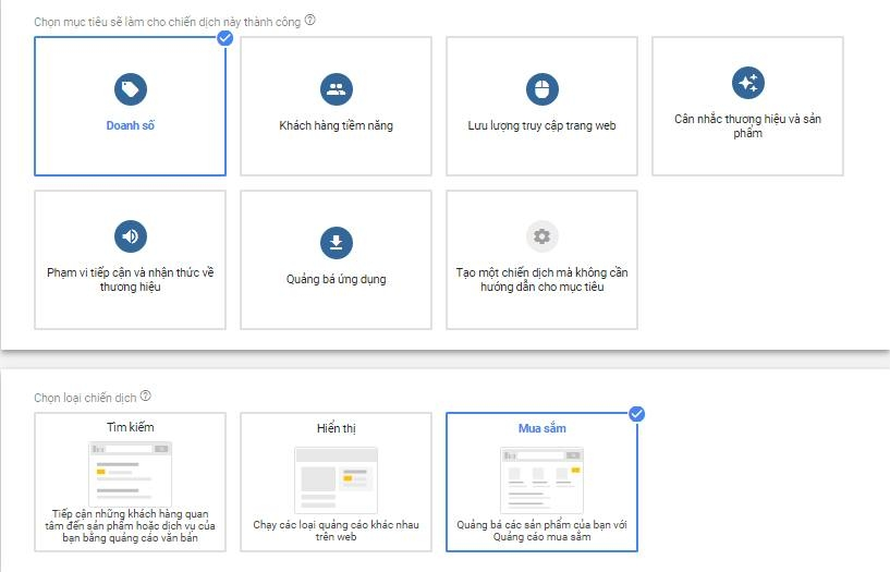 Cài đặt chiến dịch Google Shopping