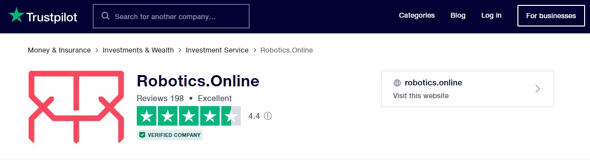 Robotics.Online har 4.4 av 5 stjerner hos Truspilot