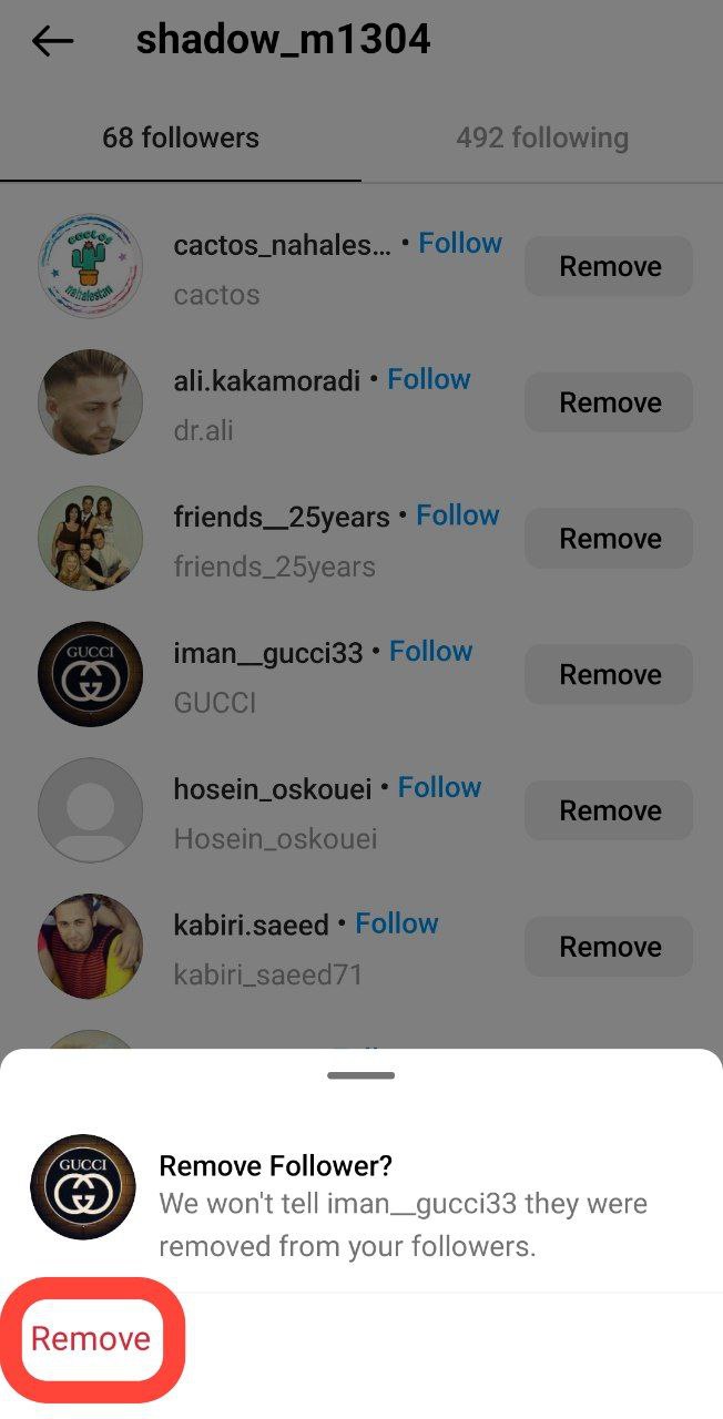 Confirm removing a follower on IG