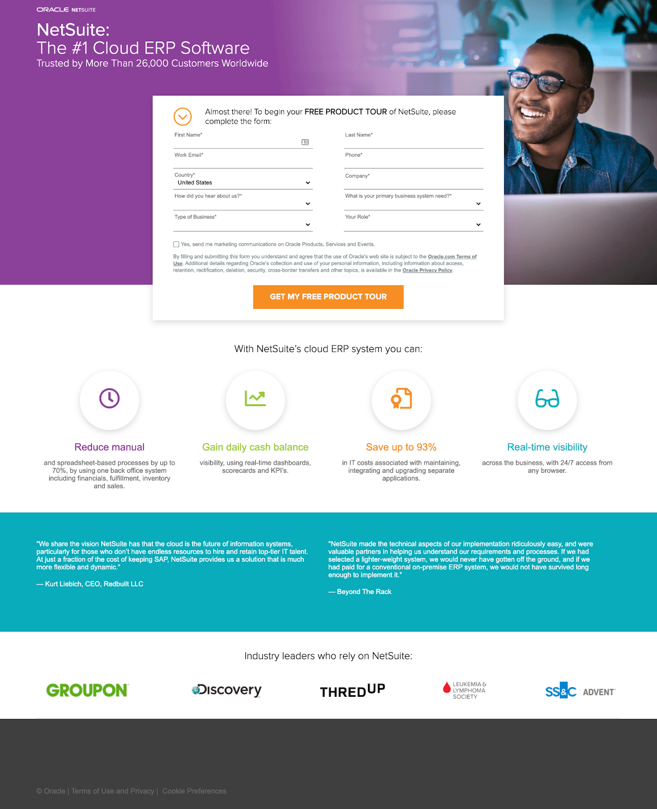 NetSuite landing page