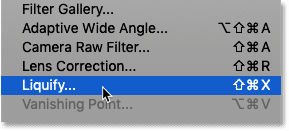 Chọn bộ lọc Liquify trong Photoshop