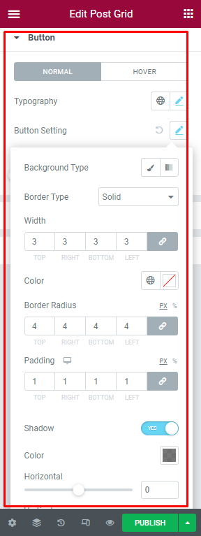 Post Grid button settings tab