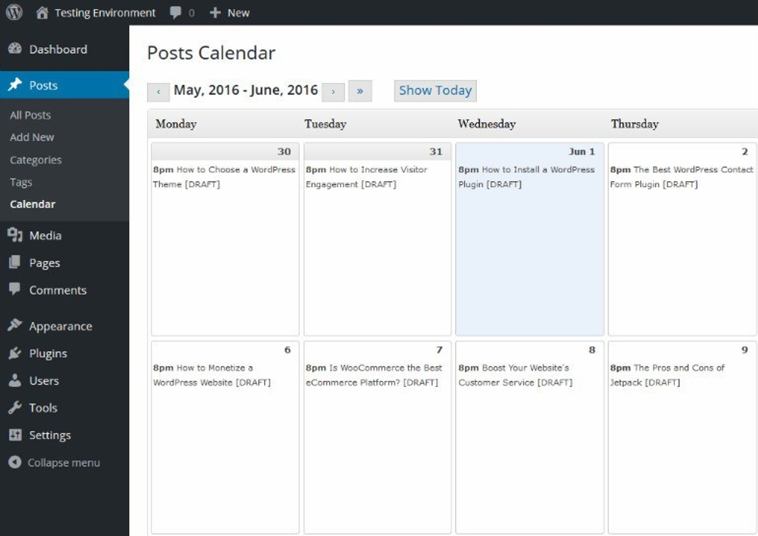 post calender in wordpress