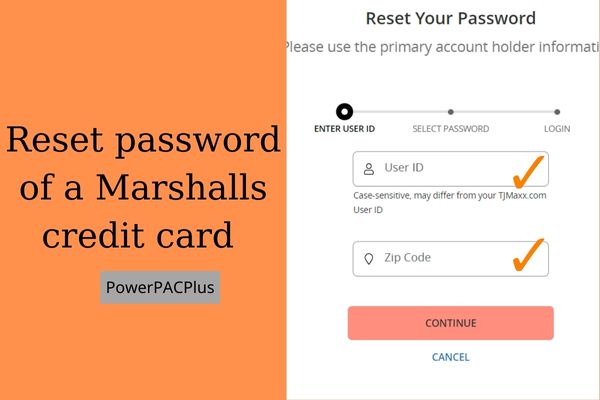 reset password of a marshalls credit card account