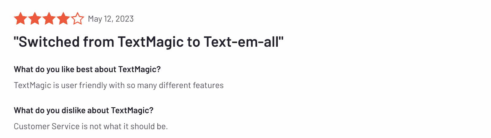 Textmagic's user testimonial about their poor customer support