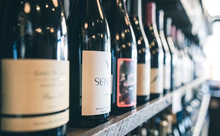 wine bottles on a store shelf