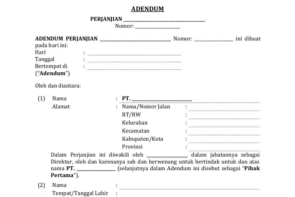 Contoh Adendum Kontrak Lengkap Dengan Pengertian Syarat Dan Jenisnya