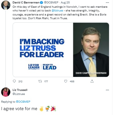 Several people took to Twitter to laud 47-year-old Liz Truss, who trumped Rishi Sunak with 81,326 votes to 60,399 among party members, but many ended up congratulating one Liz Trussell.