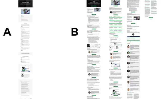 A screenshot of long versus short copy that was tested in an a/b test.