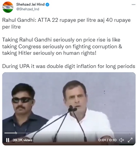 A clipped video of Rahul Gandhi's speech, where he measured atta in litres,  at the Congress’s rally against inflation was mischievously circulated on social media.