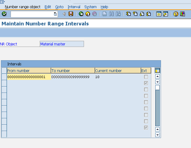 SAP number range define interval