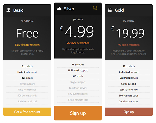 Plugin de tabela de preços responsivo gratuito WPDarko