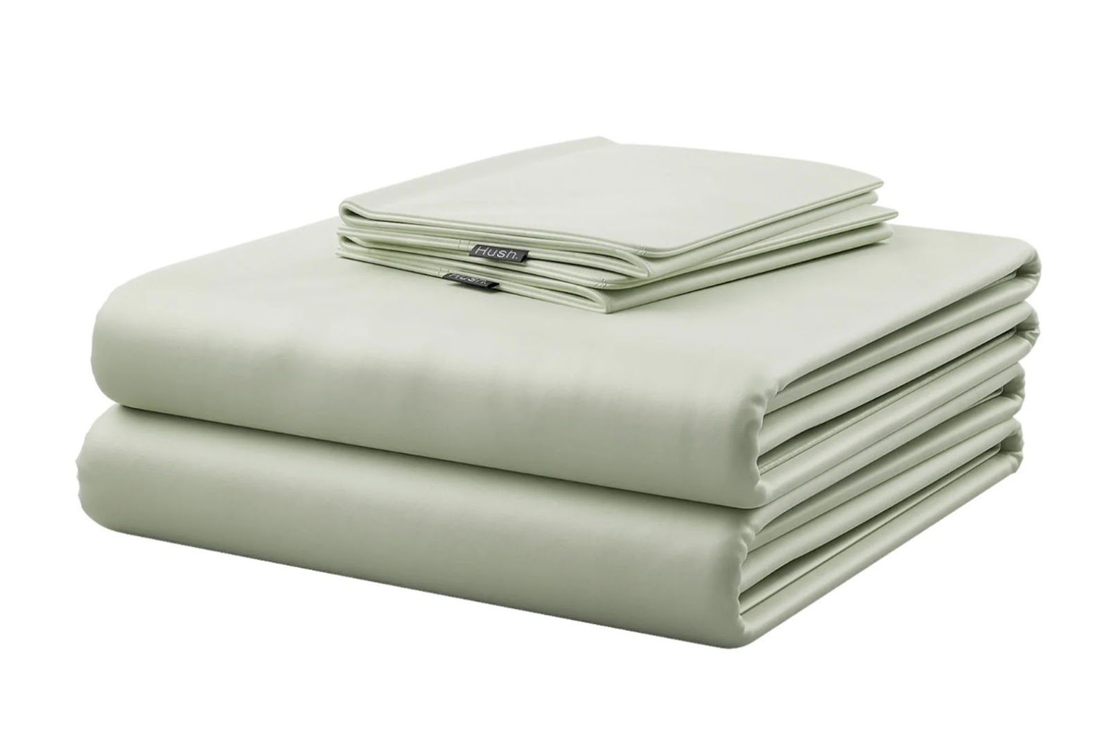 Folded set of Hush Iced Cooling Bed Sheets in sage color