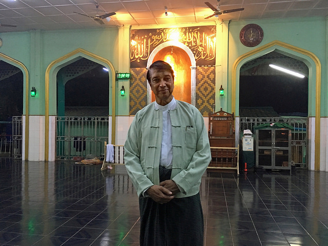 U Aye Lwin stands in Bahadur Shah Zafar Memorial Hall, which also functions as a mosque, in Yangon. U Aye Lwin is a Muslim and one the founders of the interreligious movement Religions for Peace Myanmar. Credit: Pascal Laureyn/IPS