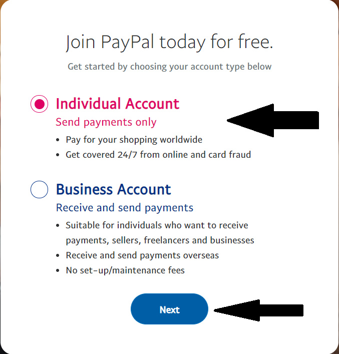 Individual PayPal Account 