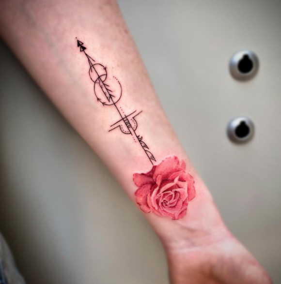 Pink Upside Down Rose Tattoo