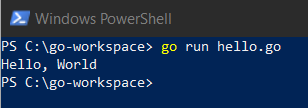 Resultado Hello World na linguagem Go