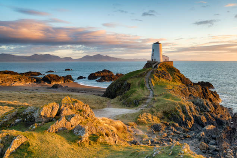 Anglesey lighthouse on a rocky coast
