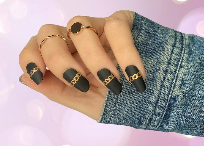 Pretty Cool In Matte. Black And Gold NailS