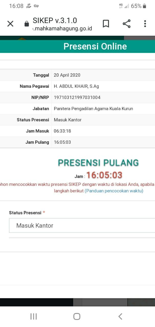 Pegawai Pengadilan Agama Kuala Kurun Absensi Secara Online Melalui Aplikasi Sistem Informasi Kepegawaian Sikep