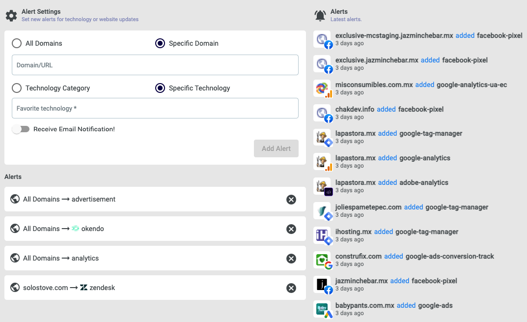 Datalix Monitor feature. Allowing a user to specify monitoring conditions for websites.