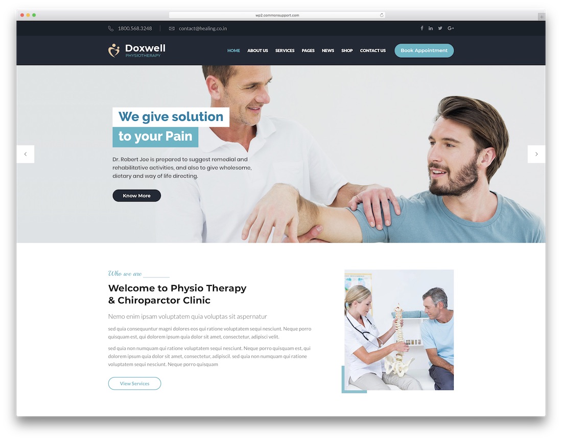 terapi fisik doxwell chiropractor tema wordpress