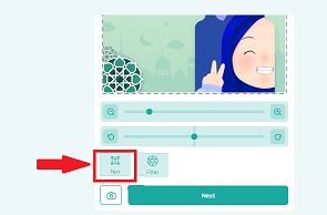 Cara Membuat Twibbon : Klik tombol “Text” yang berada di bawah template twibbon tersebut dan ketik ucapan