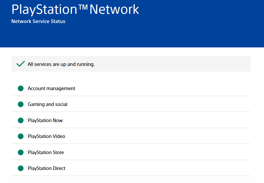 PlayStation Network - Network Service Status