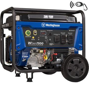Westinghouse | WGen7500 portable generator shown at an angle on a white background.