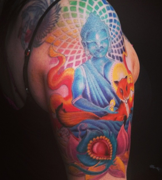 Colourful Buddha Tattoo Design 