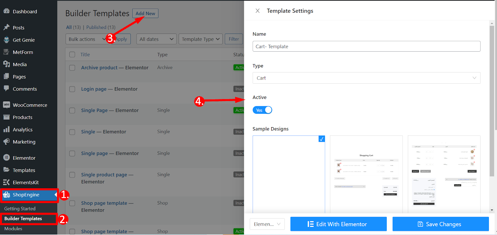 Modelli di creazione per progettare pagine WooCommerce di ShopEngine
