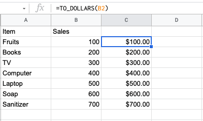 Add dollar sign in google sheets using custom formula