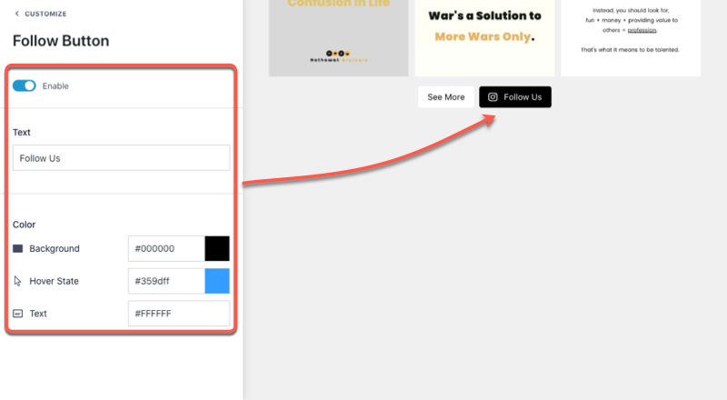 Follow button customisation setting