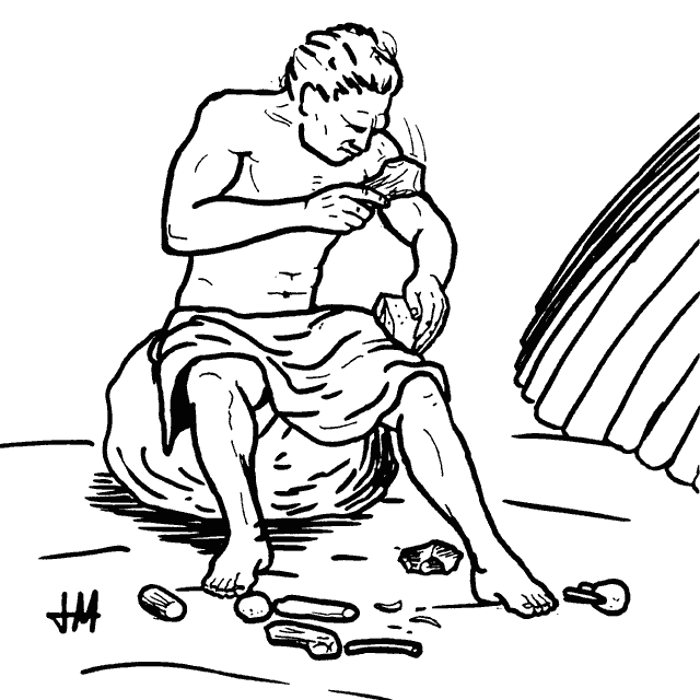 Resultado de imagen de dibujo hombre prehistorico trabajo la piedra