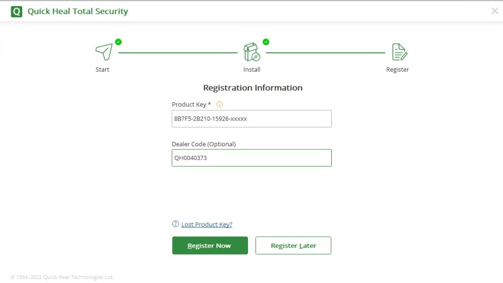 Quick heal total security - registration