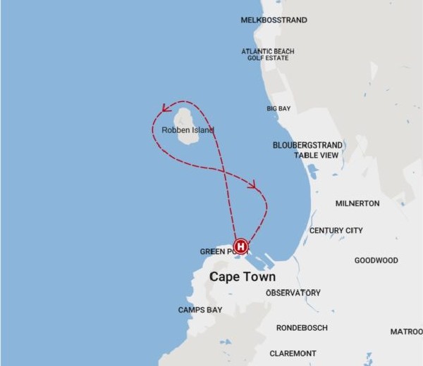 Map of Robben Island helicopter tour's route